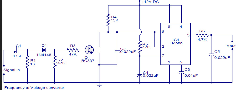 F至V使用LM555定时器IC电路