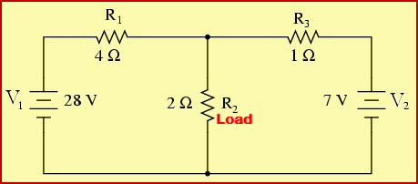 Nortons定理与负载电阻的示例电路