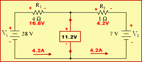 在开路负载电阻端子上具有戴文宁电压的等效电路
