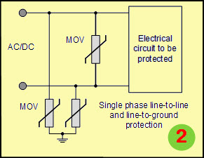 单相线到线和线到地保护的压敏电阻电路