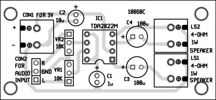 使用TDA2822的立体声放大器的PCB布局